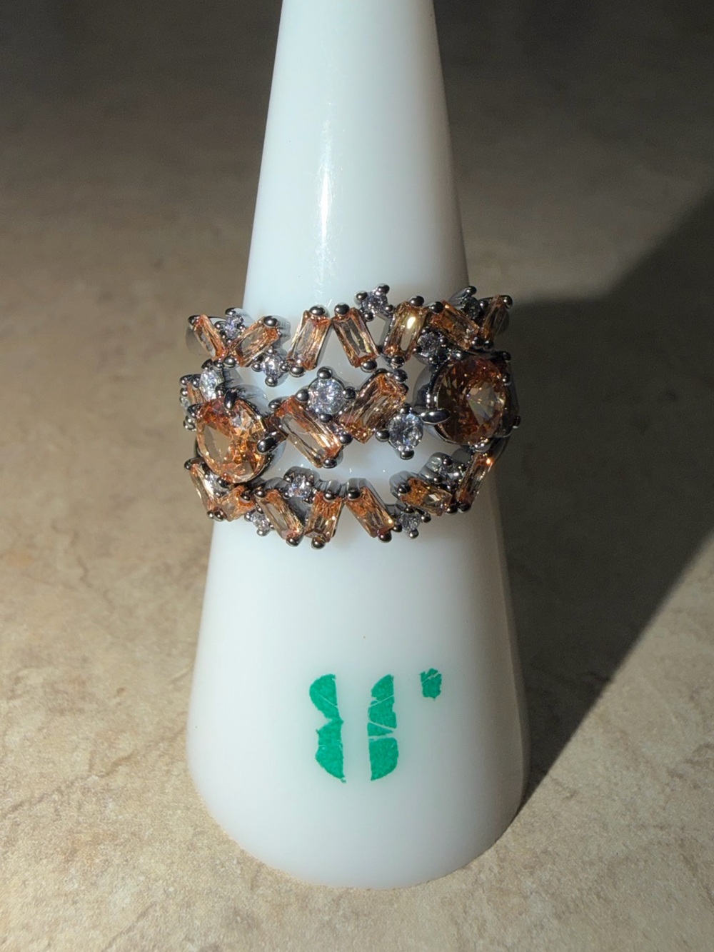 Bomb Party Size 7 RETRO Ring-It Had To Be You Darling Amber Topaz on Hematite